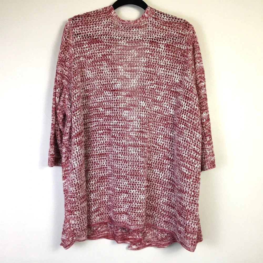 Lane Bryant Red White Marled Knit Open Front Cardigan Sweater Plus 26/28 A83784 - Picture 2 of 7